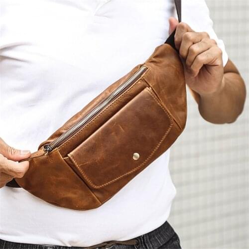 Newest Mens Genuine Leather Chest Bag Shoulder Crossbody Bag Biker Satchel Men Briefcases Vintage Zipper Business Hot Sales