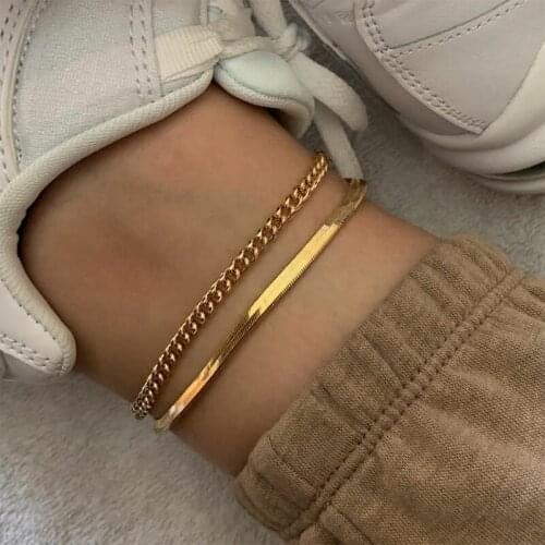 3mm Miami Cuban Chain Snake Chain Anklets For Women Stacking Gold Plated 316L Stainless Steel Anklets