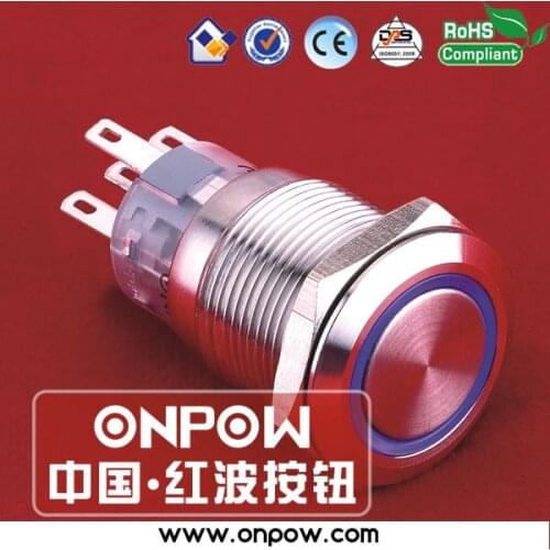 ONPOW 19mm metal latching ring illuminated pushbutton switch anti-vandal LAS1-AGQ-11ZE/B/12V/S