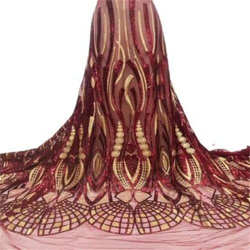 Wholesale Nigerian Big Wedding Tulle Lace High Grade 2021 African French Net Mesh Red/Gold Fabric With Coloful Small Sequins Sew