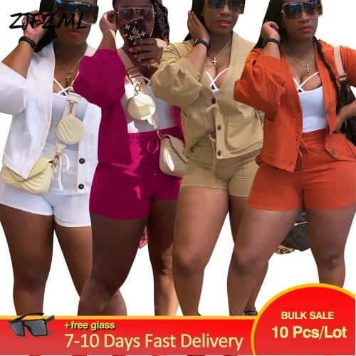 Bulk Items Wholesale Lots Autumn Women Two Pieces Set Short Pants Suit Fashion Casual Office Clothing Jacket with Biker Shorts
