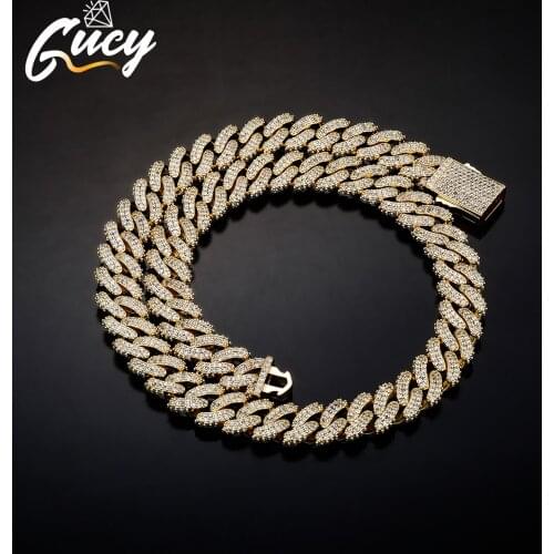 GUCY High Quality 13MM Cuban Chain Necklace With Iced Out Cubic Zirconia Box Clasp Hip Hop Rock Jewelry Gift For Men
