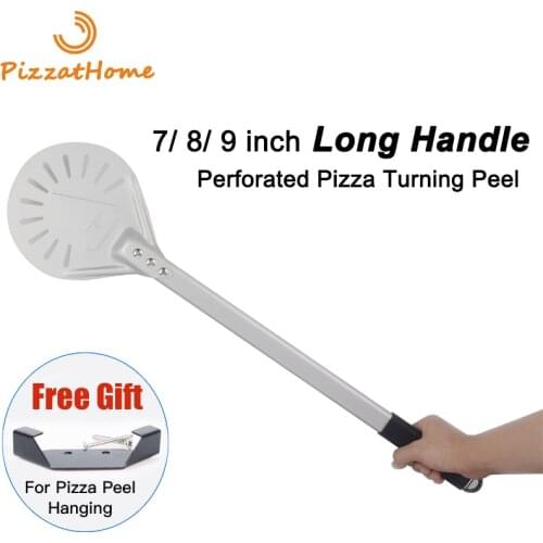 PizzAtHome Long Handle 7/ 8/ 9 Inch Perforated Pizza Turning Peel Pizza Shovel Aluminum Pizza Peel Paddle Small Pizza Tool