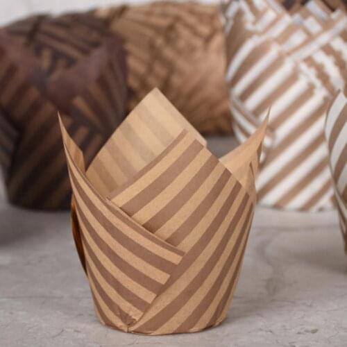 100Pcs Muffin Cup Stripe Tulip Shape Oil Proof Paper Decorating Wrap Cupcake Liner Home Kitchen Decorating Wrap Cupcake Liner