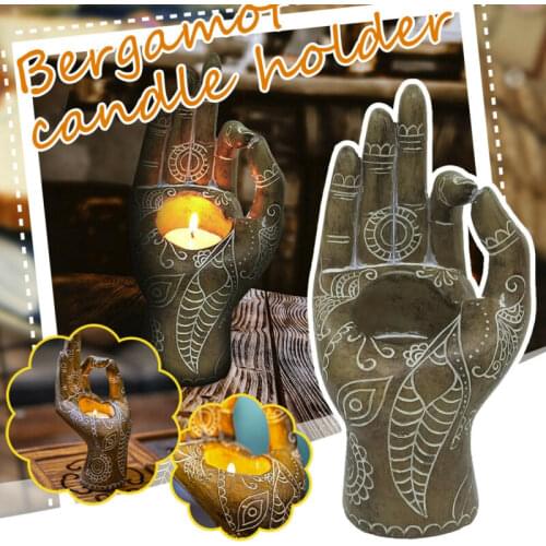 Buddha Candle Holder Mudra Hand Tabletop Tealight Decor Collectible Figurines Home Decoration