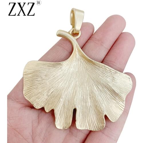 ZXZ 2pcs Matt Gold Large Ginkgo Biloba Leaf Charms Pendants for Necklace Jewelry Making Findings 74x67mm
