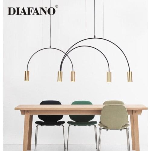 Nordic Geometric Lines Arched Shape Pendant Light Black Gold Modern LED Hanging Lamp for Dining room Cloth Store Bar Lamp