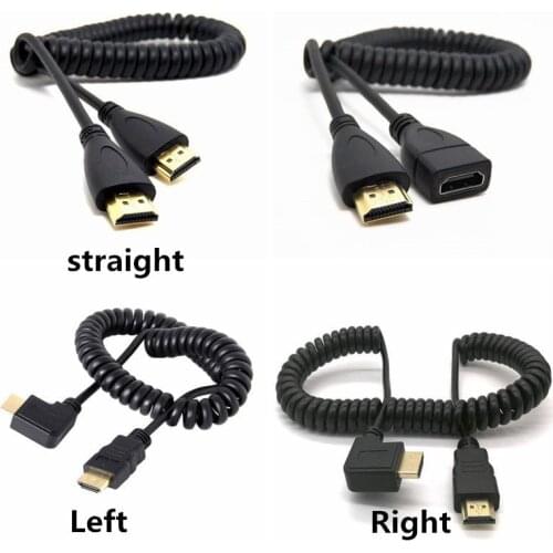 Right & Left 90 degree Angle HDMI-compatible male to Female stretch Spring Curl Flexible extend Cable V1.4 DSLR 0.5M/1.5M