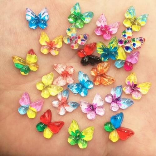 New 80Pcs Resin Glitter Colorful 10mm Butterfly Gem Flatback Rhinestone Clothing Accessorie Applique DIY Scrapbook Craft OG55
