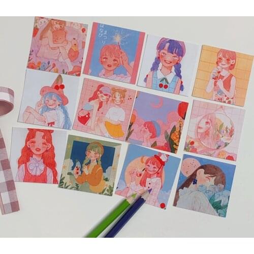 Hand Drawn Illustration Stationery Sticker Cute Girl Animation Handbook Decoration Photo Wall Sticker Mobile Phone Decoration