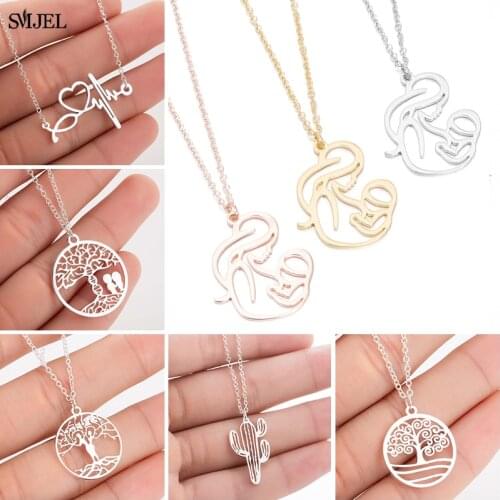Family Jewelry Stainless Steel Mom Baby Pendant Necklace for Women Fashion Love Tree Stethoscope Choker Necklace Mother Gifts