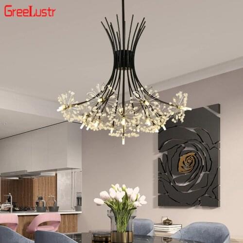 Modern Crystal Flower Led Chandelier Light Fixtures Gold/Black Suspension Luminaire Home Deco Indoor Lighting Pendant Chandelier