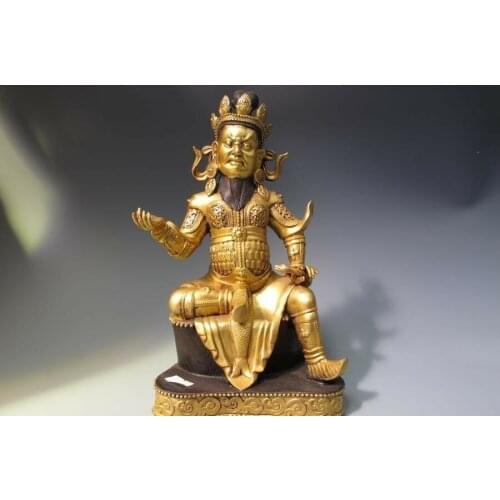 Tibet 100% Pure Bronze 24K Gold Gilt Vajrapani God of wealth Buddha statue