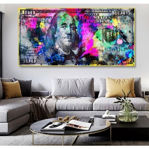 Inspirational Art Canvas Painting 100 Dollar Bill Money Posters and Prints Graffiti Wall Art Picture for Office Home Decor