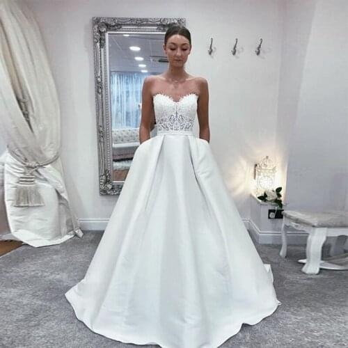 Gorgeous Princess A-line Wedding Dress Sweetheart Neckline Appliques Bridal Dress With Pockets 2019 New Elegant Vestido De Noiva