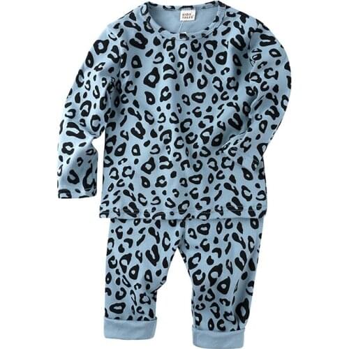 Spring Autumn Baby Boys Girls Pajamas Set clothes Children Kids Print Leopard Sleepwear Lounge Wear Cotton Girls Evening Dress