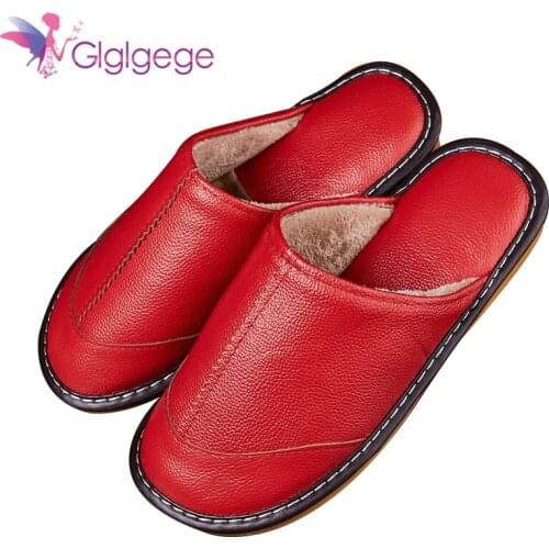 2019 Home Slippers Women Autumn Winter Leather Slippers Comfortable Slippers Flats Shoes Non-slip Soft Floor Sneakers Couple New