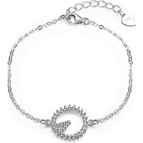 Fashion Women 925 Sterling Silver Bracelet Simple Letter V Inlaid Zircon CZ Charm Bracelet for Lady Girl S925 Party Fine Jewelry
