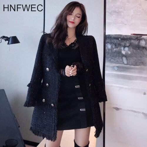 Bright Silk Woven Tweed Jacket Women 2019 Winter Casual Short Loose Loose Solid Color Double-breasted Slim Suit Y831