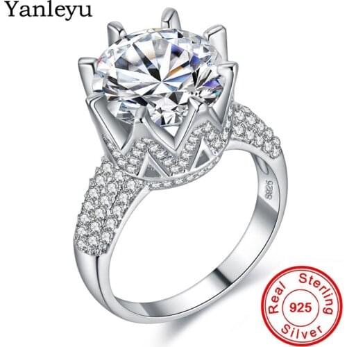 Yanleyu Luxury Big AAA Cubic Zirconia Wedding Bands Rings for Women Real 925 Sterling Silver Engagement Jewelry Ring Anel PR110
