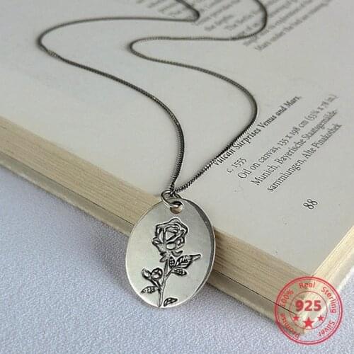 925 Sterling Silver Trendy Rose Pendant Necklace Gold Jiwelry Korean Style Women