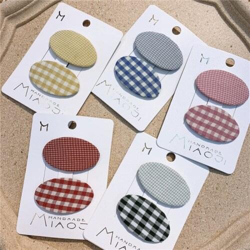 1 Pair New Korean Children Simple Cute Oval Lattice Fabric BB Clip Fashion Sweet Girl Princess Barrettes Hair Accessories