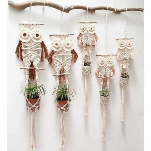 1 PCS Nordic Style Cotton Macrame Owls Wall Hanging Handmade Tassels Home Decor Air Plant Holder Hanger for Home Office Hotel