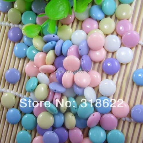 12mm Mixed Color Beads,acrylic Loose Beads,flat Round Bead,candy Spacer Beads For Jewelry Making 200pcs/lot
