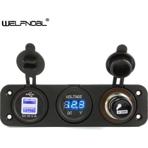 12V 24V LED Dual USB Charger Voltmeter Cigar Lighter Power Outlet Panel Switch for RV Car Boat Marine Truck