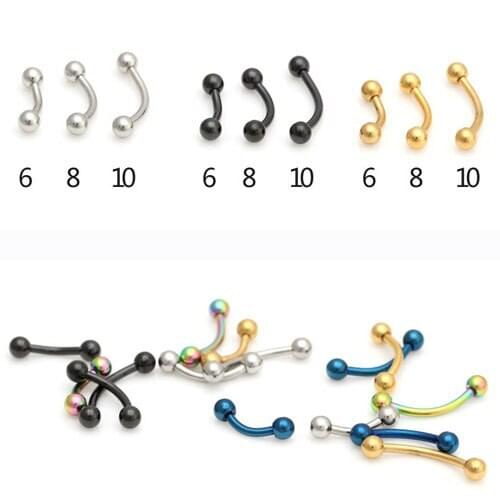 180pcs fashion womens eyebrow piercing bar jewelry silver gold black 1.2mm 16G 6mm 8mm 10mm pircing body jewelry free shipping