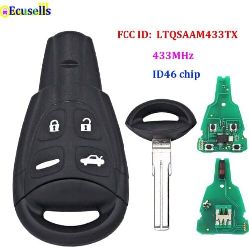 4 Buttons Remote Key Fob 433Mhz PCF7946AT Fit For SAAB 9-3 9-5 2003-2010 FCC:LTQSAAM433TX Replacement Refit Car remote Key
