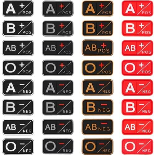 4pcs 3D PVC Patch A+ B+ AB+ O+ Positive POS A- B- AB- O- Negative NEG Blood Type Group Patch Tactical Patches Military Badges