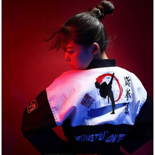 4 colors) Korea style Embroidered Taekwondo dobok TKD Taekwondo Uniform adult men women Karate clothes wear taekwondo suit wtf