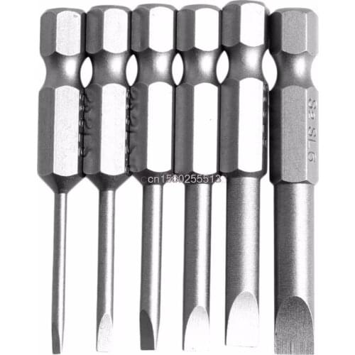6Pcs/Set 50mm 2.0-6.0mm Flat Head Slotted Tip Screwdrivers Bits