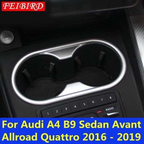 ABS Chrome Front Seat Water Cup Holder Decoration Frame Cover Trim For Audi A4 B9 Sedan Avant Allroad Quattro 2016 - 2020