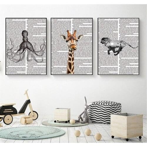 Abstract Wall Art Nordic Poster Black and White Wall Art Lion Giraffe Painting Canvas Picture Kids Bedroom Room Decoration