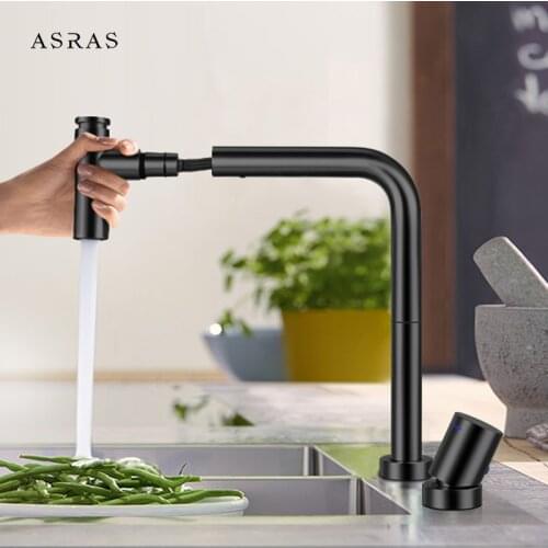 Asras AS-4042 304 Stainless Steel Kitchen Faucet Pull Out Lead-Free Matt-black Water Mixer Tap Sprayer Free Shipping