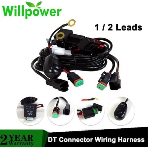 Car 1 2 Lead Deutsch DT 2 pin Male Female Connector Wiring Harness Kit Offroad LED Work Light Bar 12V On/Off Switch Relay Fuse