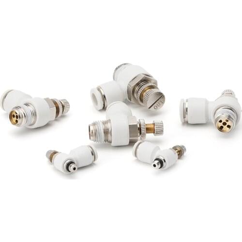 White M5 1/8" 1/4" 3/8" 1/2" BSPT Male x 4/6/8/10/12mm OD Tube Pneumatic Qucik Air Flow Speed Controller Throttle Valve