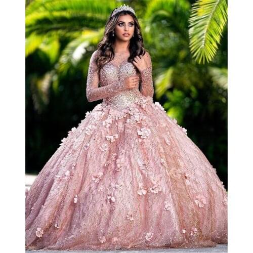 2021 Shining Pink Ball Gown Quinceanera Dresses Beaded Off Shoulder Tulle Sequined Sweet 15 16 Dress XV Party Wear