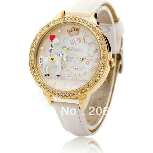 MNS1018A MINI watch double layer glass 3D Horse watch DIY Handmade Genuine Leather Quartz Ladies watch 1pc+free shipping