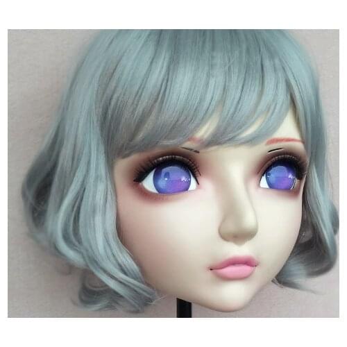 DM045) Girl Sweet Resin Japanese Anime Kigurumi Mask Cosplay Lolita Lifelike Crossdressing Masks Dressing with BJD Eyes