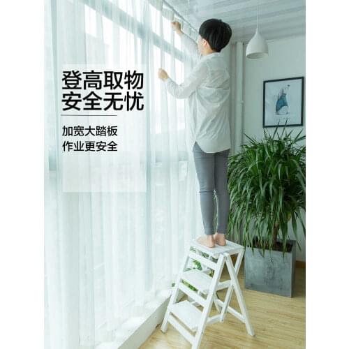 Household multi functional thickened indoor dual purpose climbing ladder solid wood three layers folding step stool