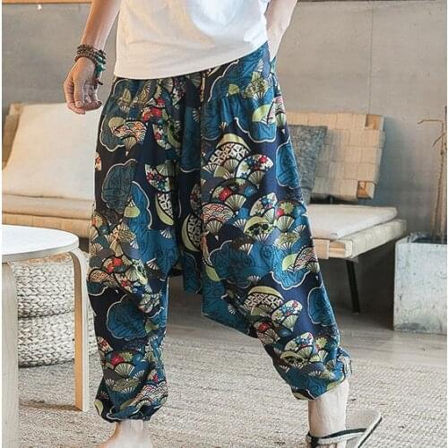Chinese wind Thailand national mens trousers linen sweatpants maleharoun pants crotch trousers dance bloomers