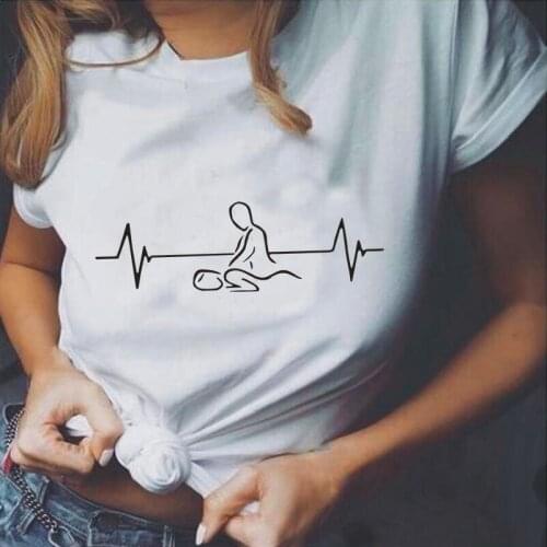 Summer Short Sleeve Tee Shirt Femme Fashion Heartbeat of Massage Therapist T Shirt Women Tops Massage T-shirt Camiseta Mujer