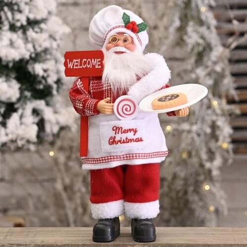 30cm Cute Christmas Tree Ornaments Chef Santa Figurine Doll Accessories Santa Claus Figurines Home Decor Merry Chrimas Gift