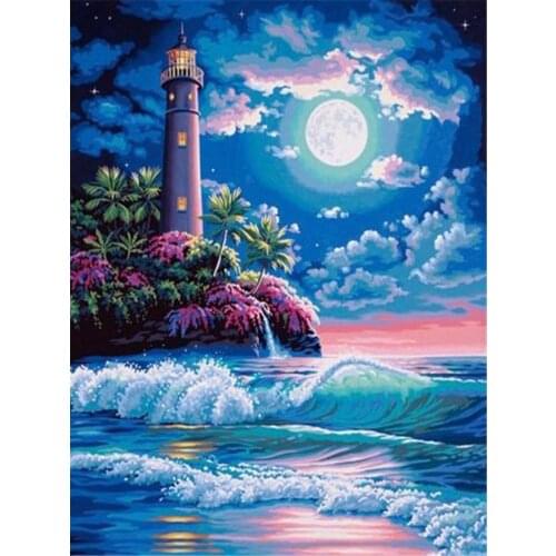 Landscape Lighthouse DIY Cross Stitch 11CT Embroidery Kits Needlework Craft Set Printed Canvas Cotton Thread Home Sale