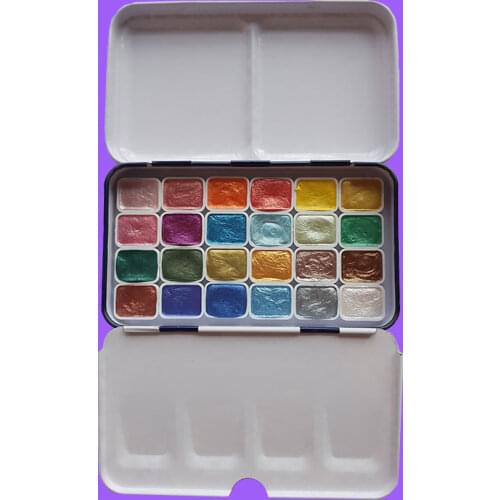 12 Colors 2.0ml Pearlescent Watercolor Pigment,Three Layer Folding Iron Box Suit