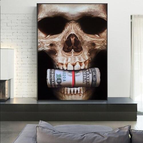 Skull and Dollar Poster Horror Style Skeleton and Money Print Wall Art for Home Decor