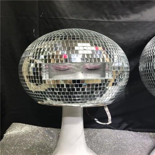 R6 Silver mirror glass ball dj helmet stage performance wears robot prop party dress dance RGB led light costumes outfits show